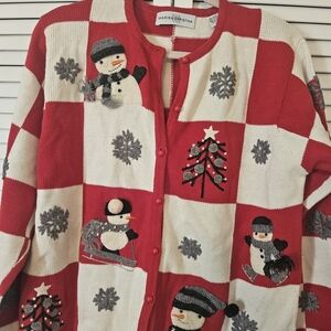 Marisa Christina Festive Red and Cream Cardigan